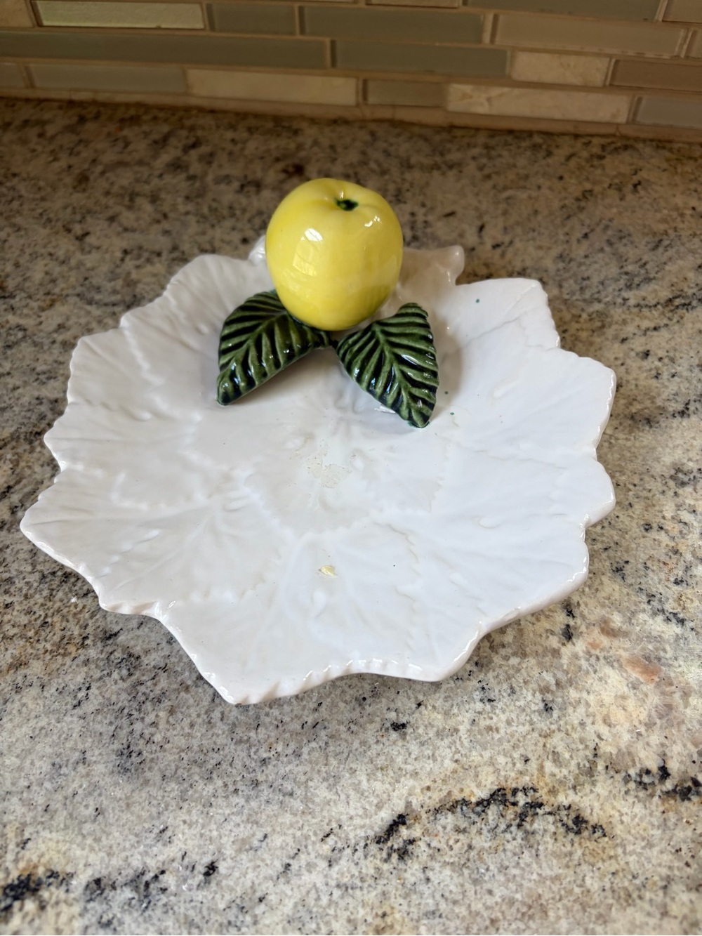 Vintage Portuguese Majolica Ceramic 3D Apple Dish Bowl